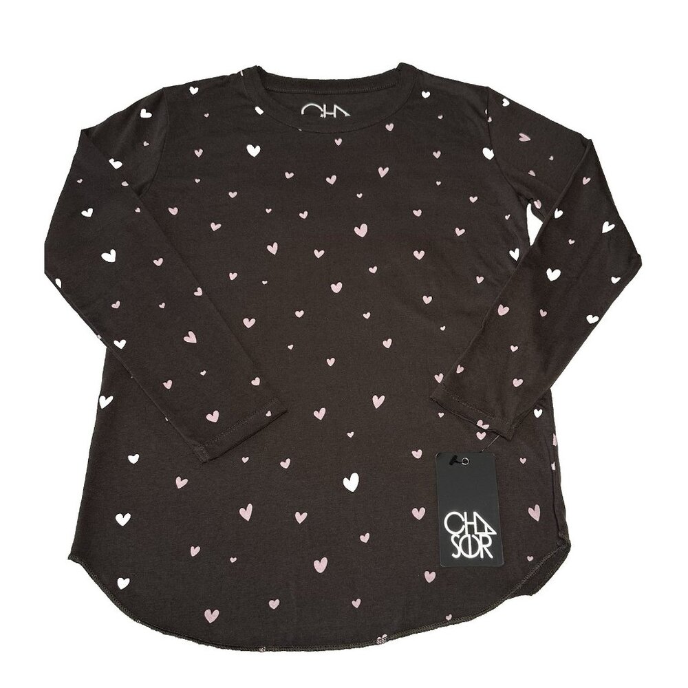 NWT CHASER GIRLS BROWN W/Pink Hearts TEE SIZE 14